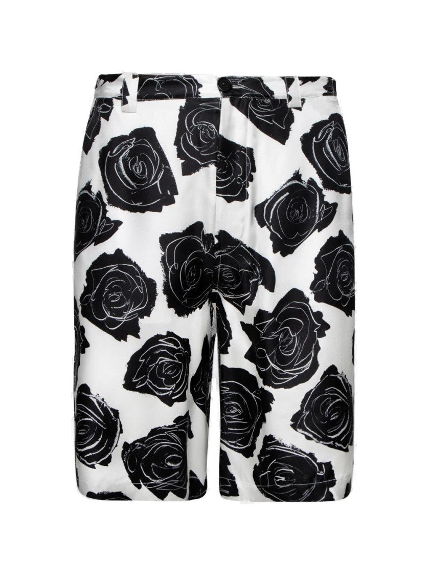 Marni Silk Shorts Lily White And Black Flowers