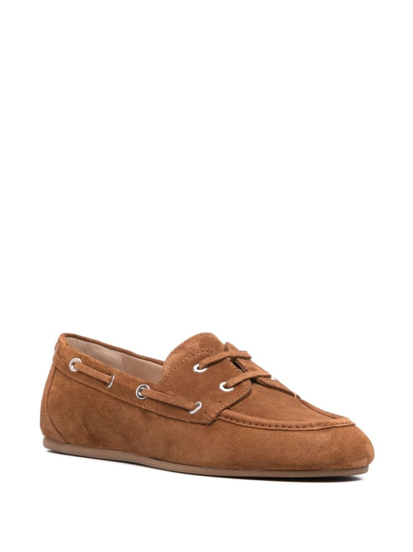 Stuart Weitzman Suede Flat Loafers With Decorative Lacing
