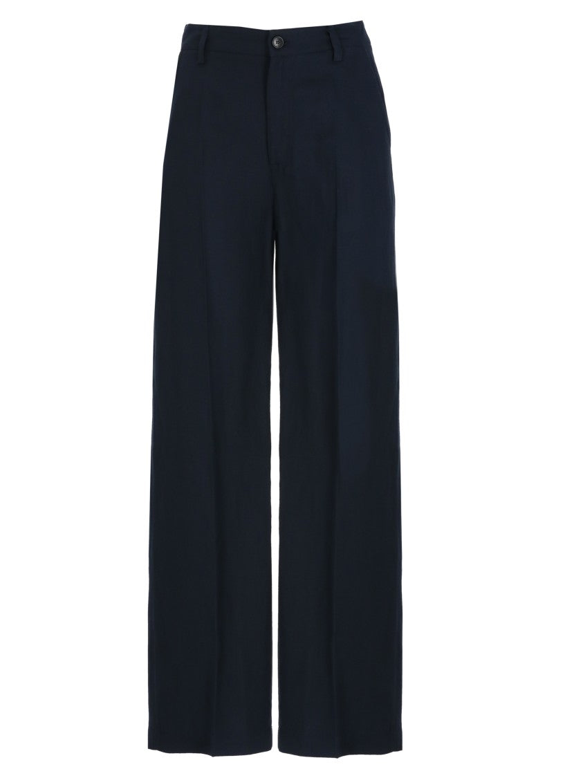 Woolrich Blue Linen-Blend Wide-Leg Pants