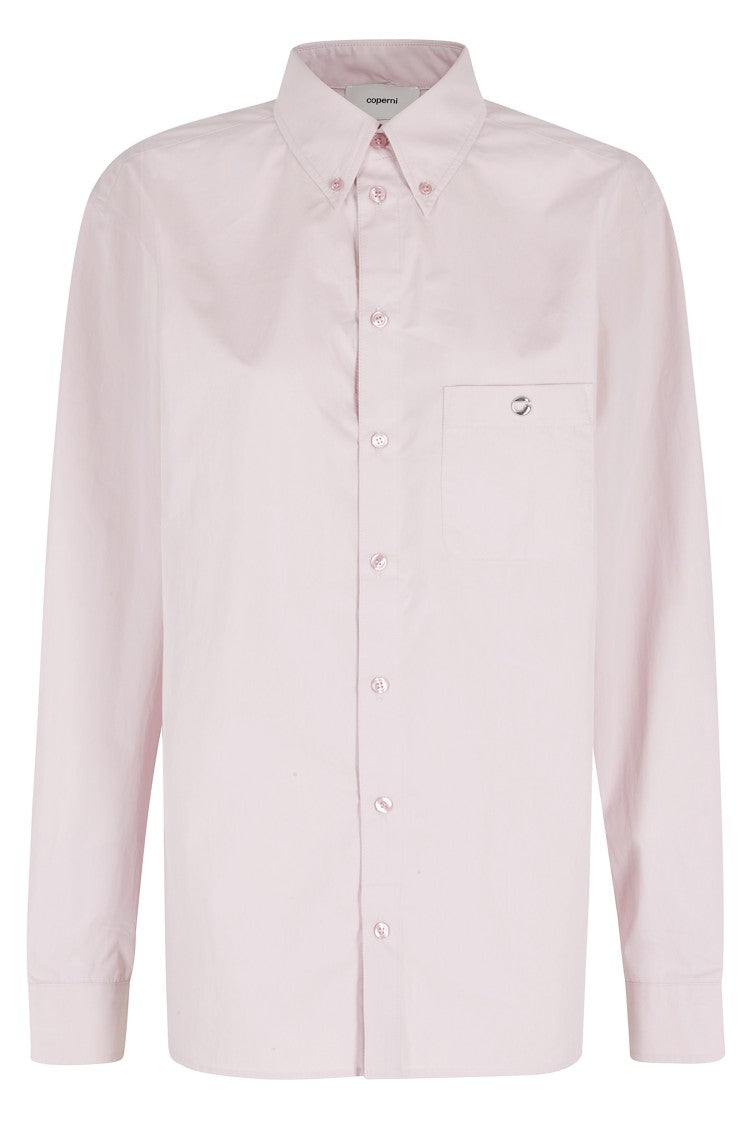 Coperni Pink Boyfriend Metallic-Logo Dropped-Shoulder Cotton-Blend Shirt
