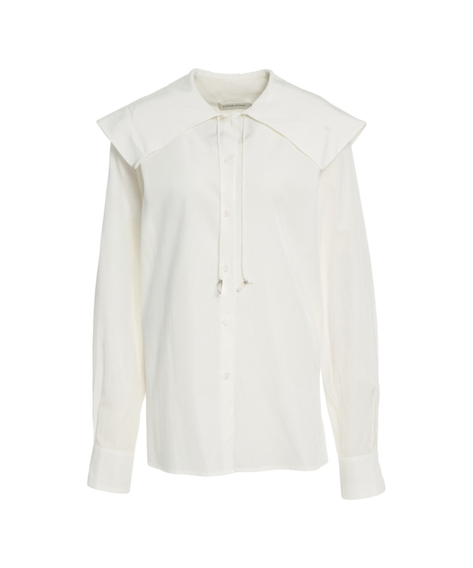 Viktoria Chan Draped Collar Blouse With Buttoned Cuffs