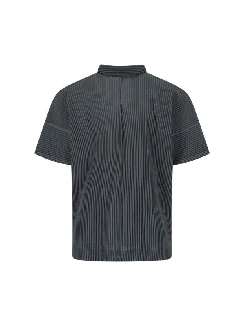 Homme Plissé Issey Miyake Grey Bowling Collar Pleated Polo Shirt