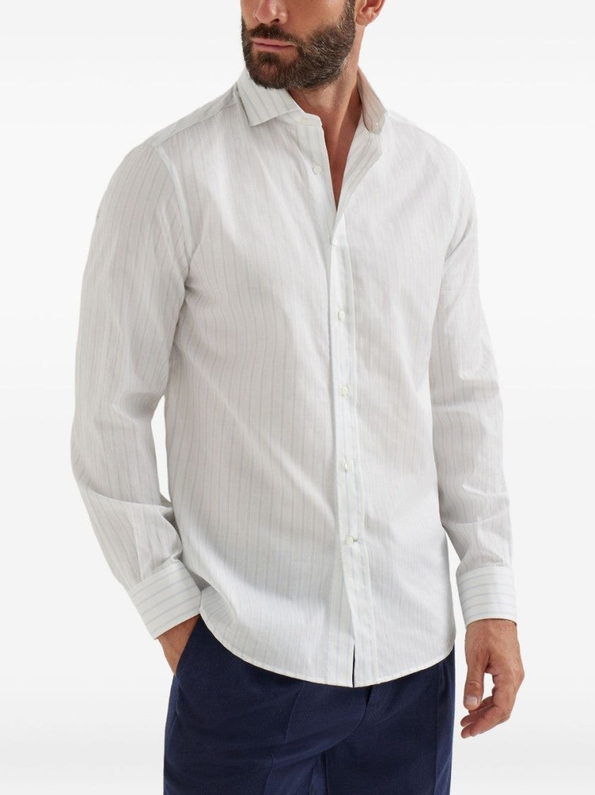 Brunello Cucinelli Vertical Stripe Long-Sleeve Button-Up Shirt