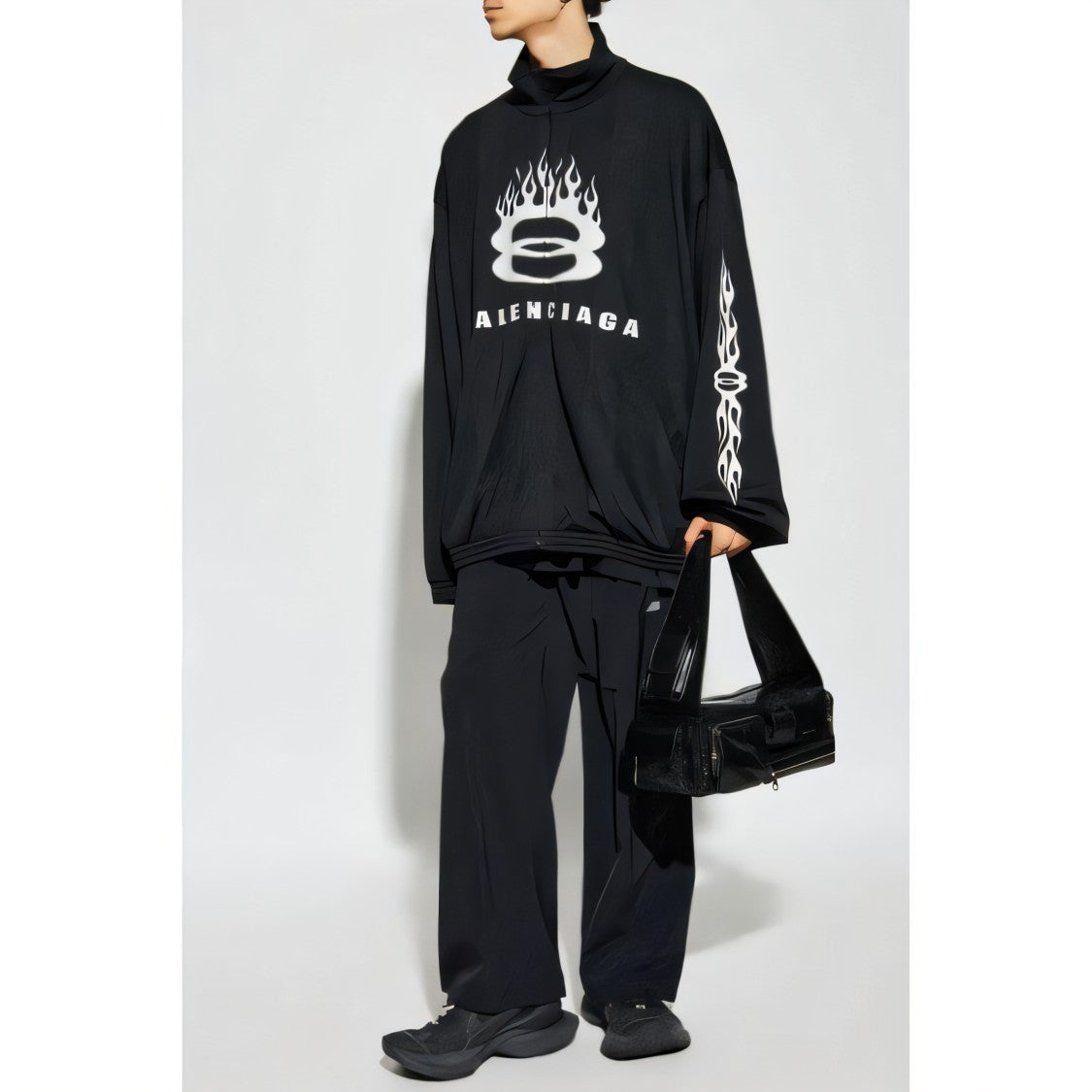 Balenciaga Relaxed-Fit Graphic Logo Jacket With High Collar
