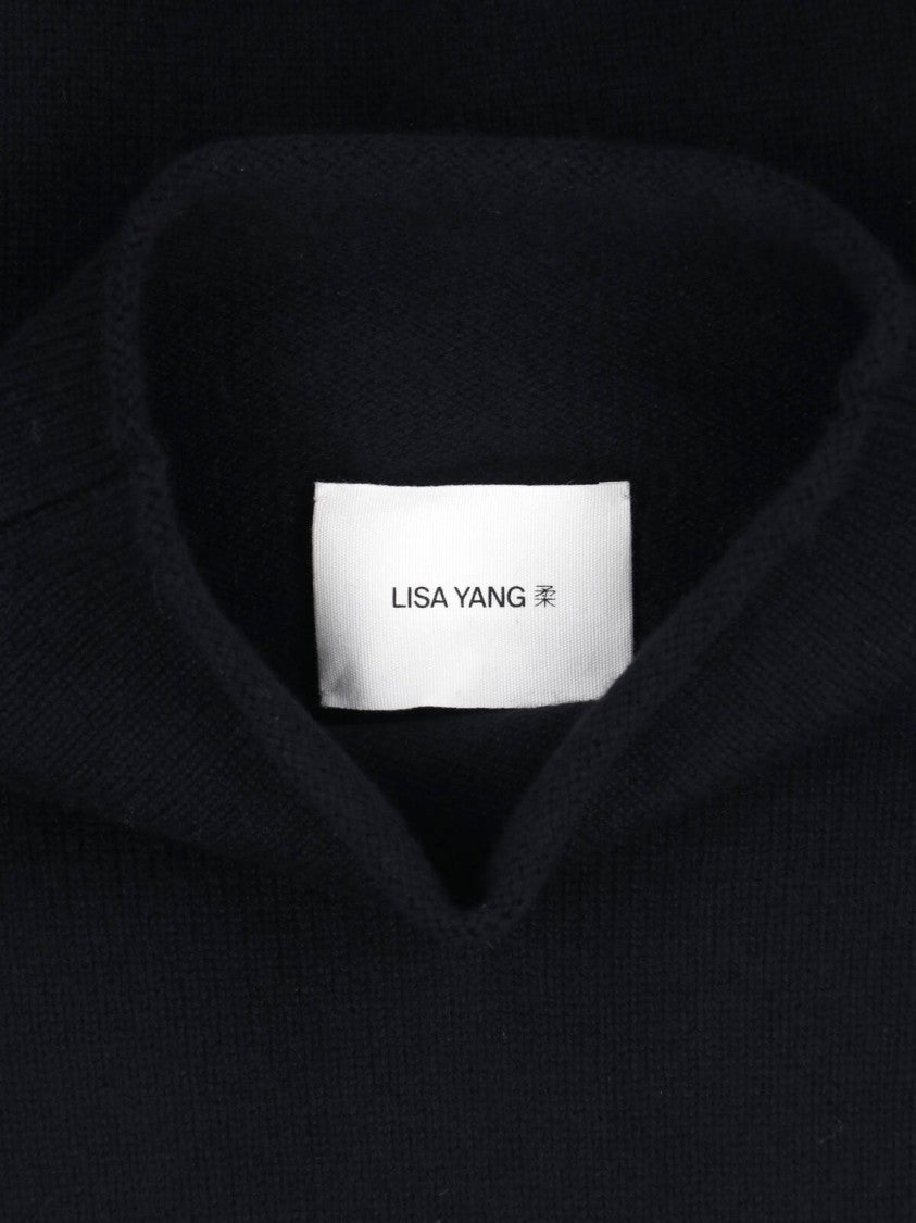 Lisa Yang Cropped Boxy Mock Neck Fine Knit Sweater