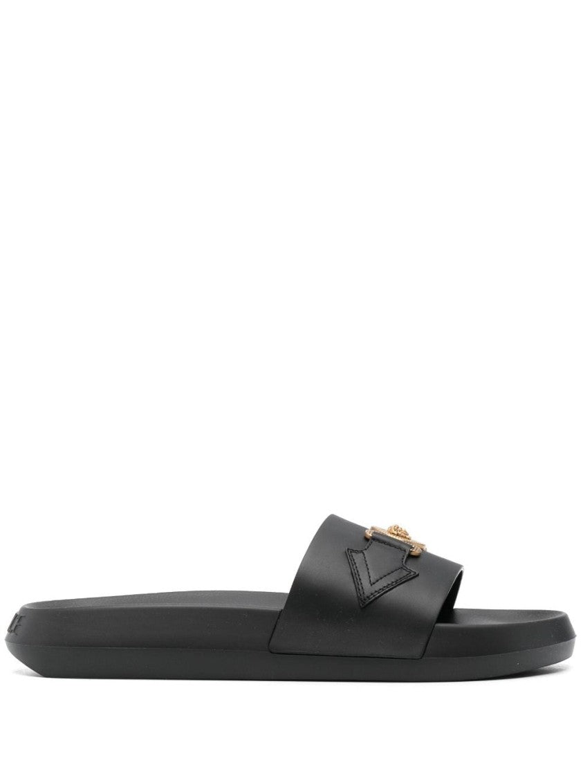 Versace Calf Leather Slide Sandals
