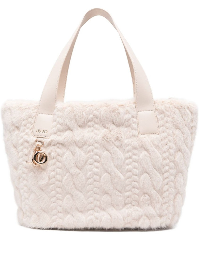 Liu Jo Plush Cable-Knit Tote Handbag With Zip Closure