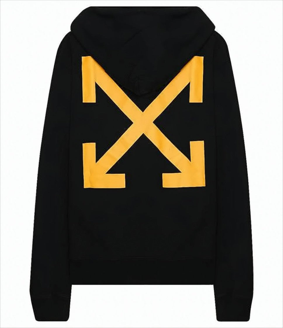 Off-White Black Hoodie With Graphic Print And Iconic Arrow Motif