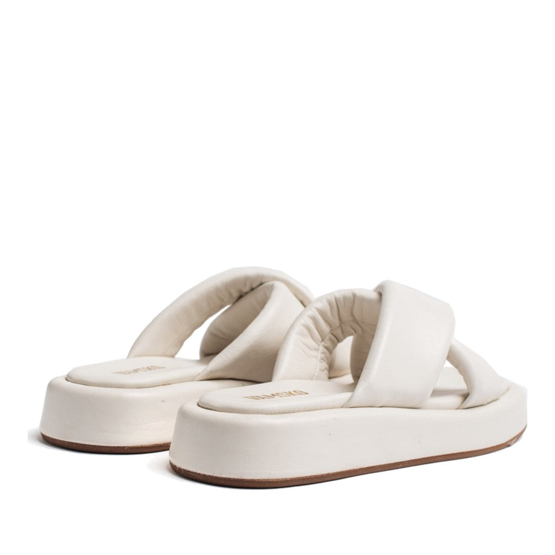 Vamsko Beige Leather Pillow Wedge Slippers