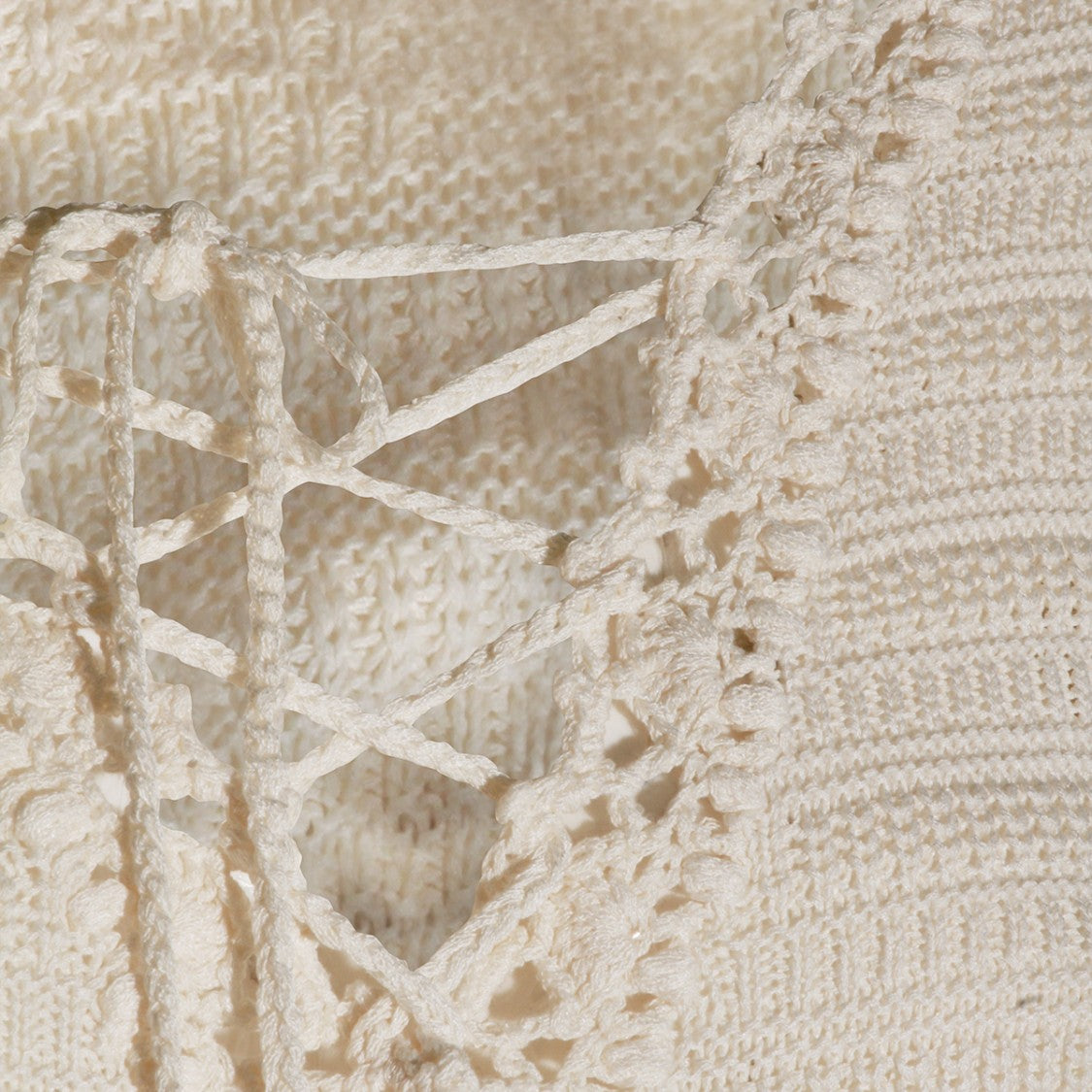 Twin-Set Delicate Crochet Knit Sweater With Lace-Up V-Neckline
