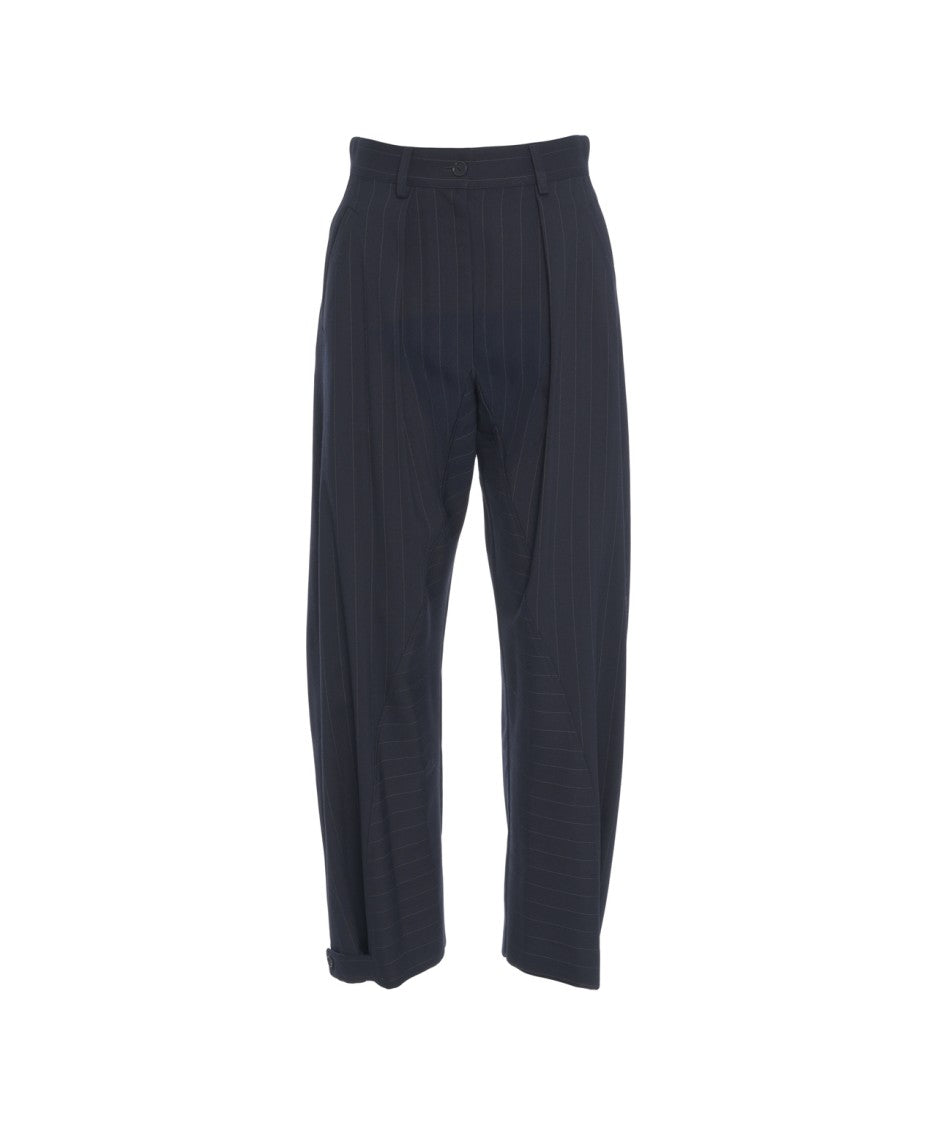 Pinko Pinstripe Tailored Trousers With Structured Waistband And Buttoned Cuffs