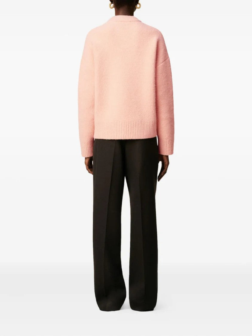 Ami Wool Sweatshirt With Heart Detail And Ribbed Finishing