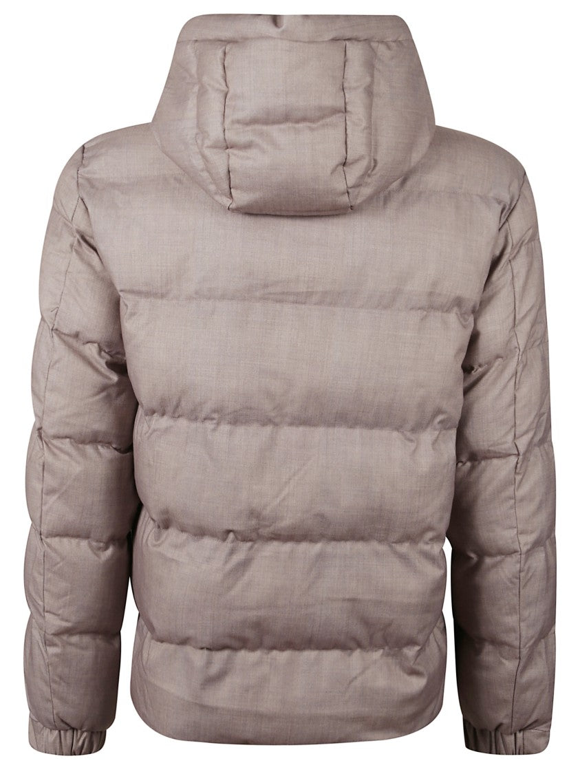 Mc2 Saint Barth Padded Beige Hooded Jacket With Logo Detail And Zip Fastening