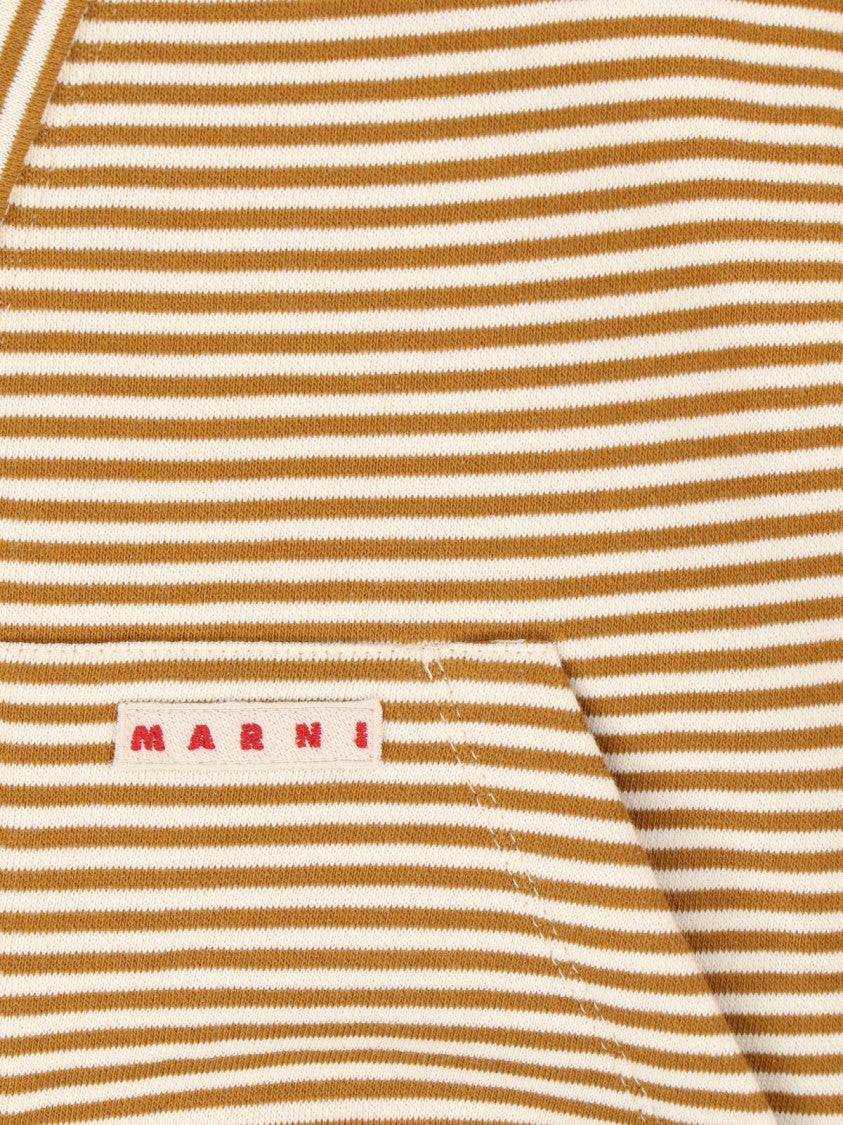 Marni Cropped Cardigan Sweater With Horizontal Stripes And Logo Detail