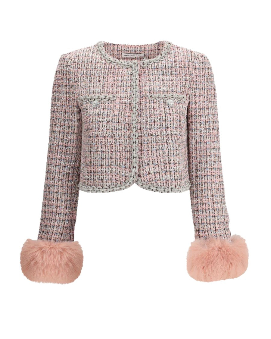 Self-Portrait Pink Bouclé Fur Cuff Jacket