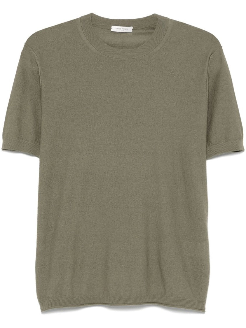 Paolo Pecora Crew Neck Slub Knit T-Shirt In Moss Green