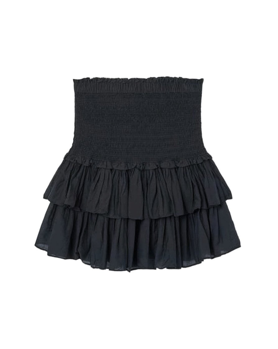 Isabel Marant Smocked Mini Skirt With Double-Layered Ruffled Hem