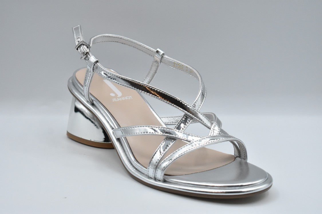 Jeannot Low-Heeled Silver Sandals With Block Heel And Crisscross Straps