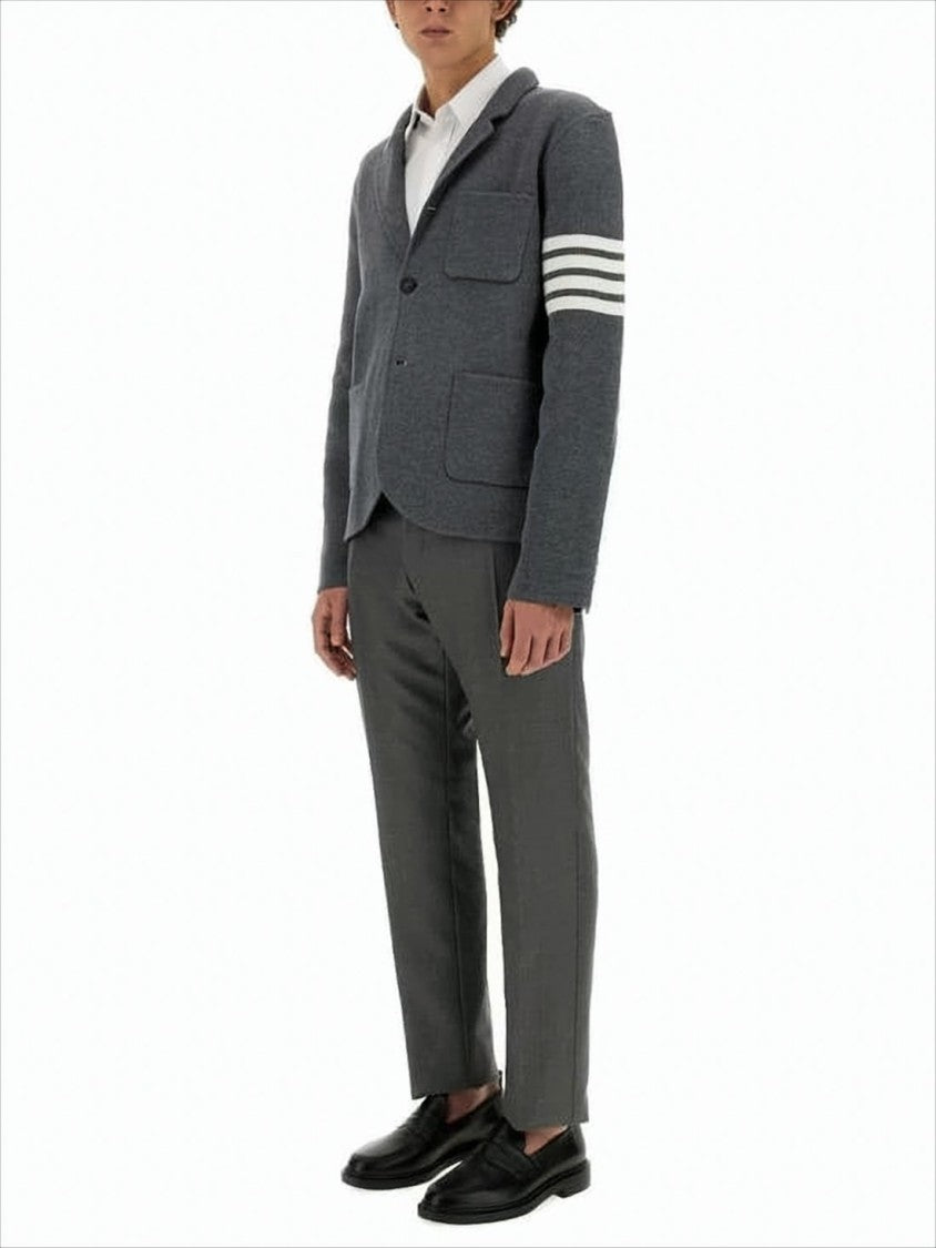 Thom Browne Tailored Grey Suit Pants With Subtle Stripe Detail