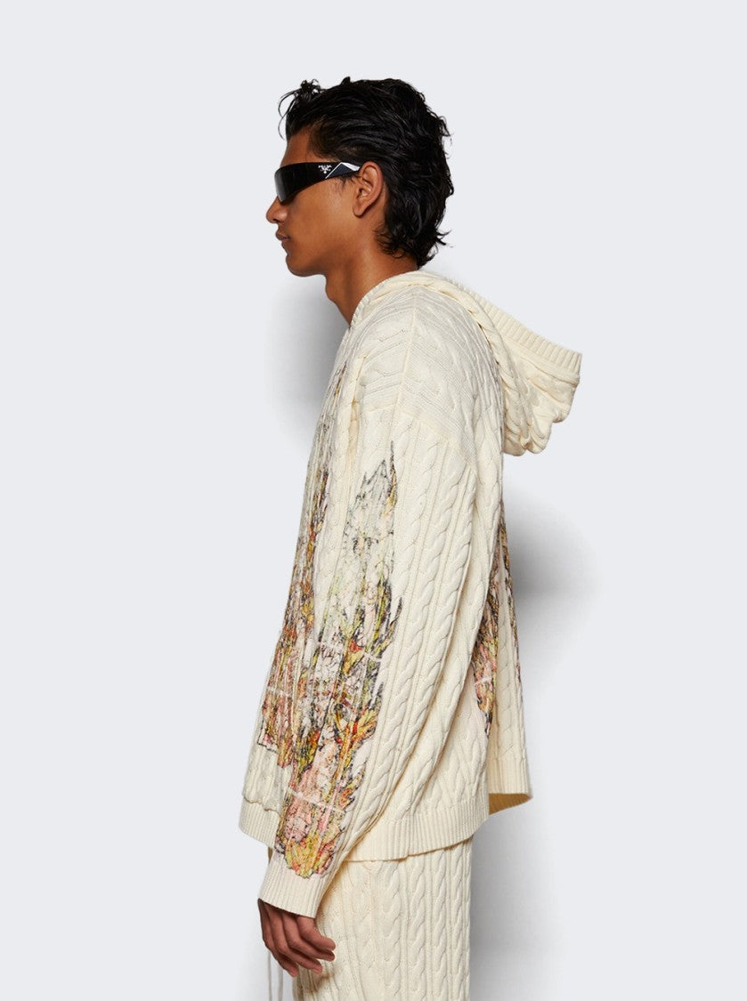 Who Decides War Flame Glass Cable Knit Hooded Pullover - Cream