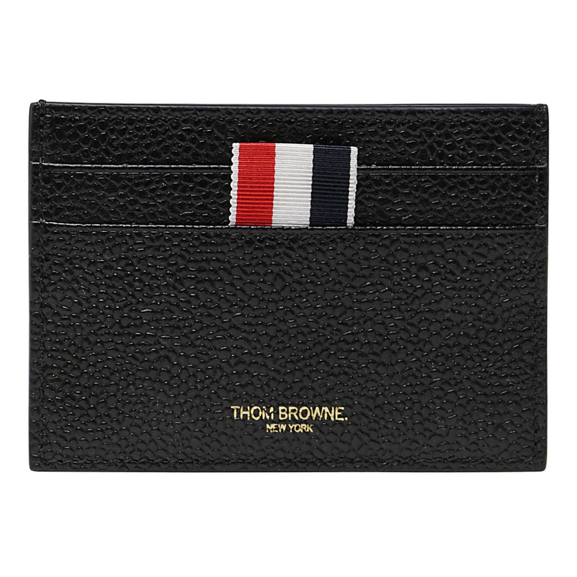 Thom Browne Compact Rectangular Black Wallet With Textured Surface And Tricolor Tab