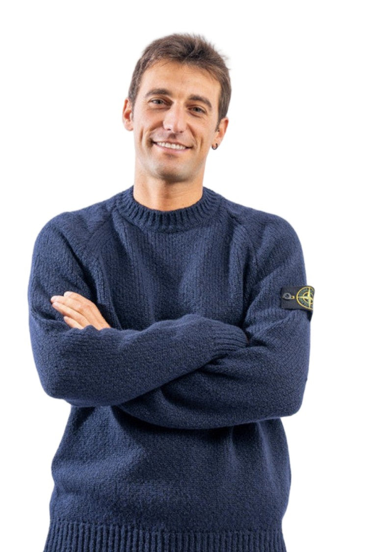 Stone Island Navy Virgin Wool-Polyamide Blend Crew-Neck Sweater