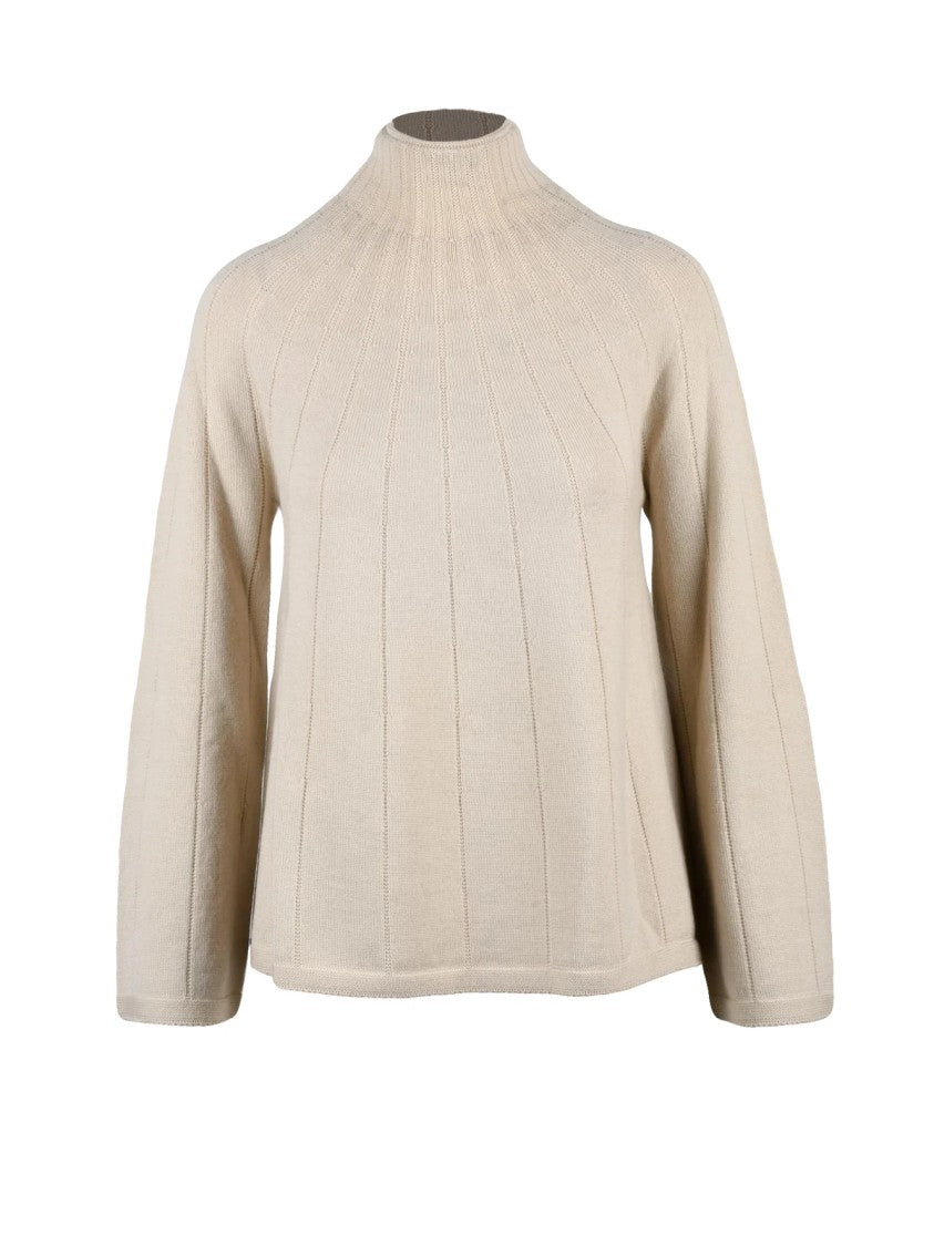 Mm By Max Mara Flared Knit Top With High Neck And Ribbed Texture