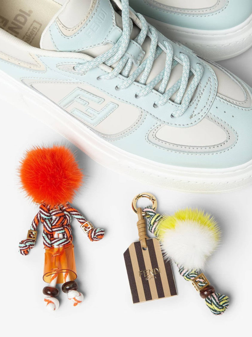Fendi Pastel Blue And Cream Leather Sneakers With Detachable Accessories
