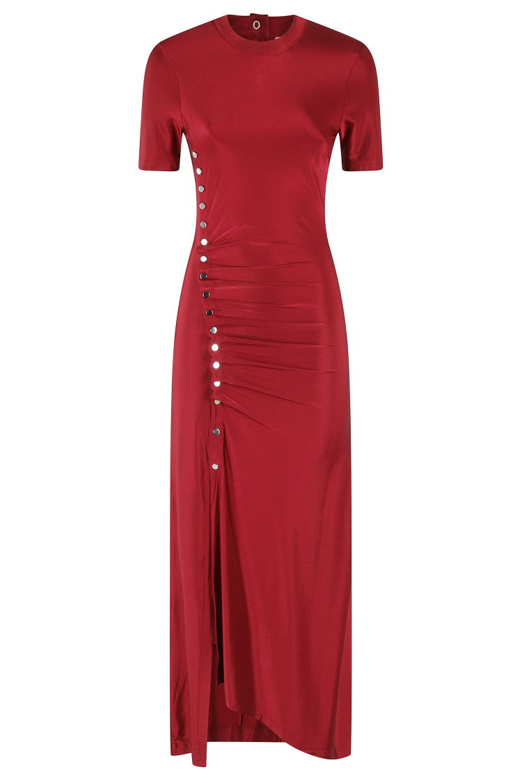 Rabanne Fitted Red Jersey Satin Evening Dress