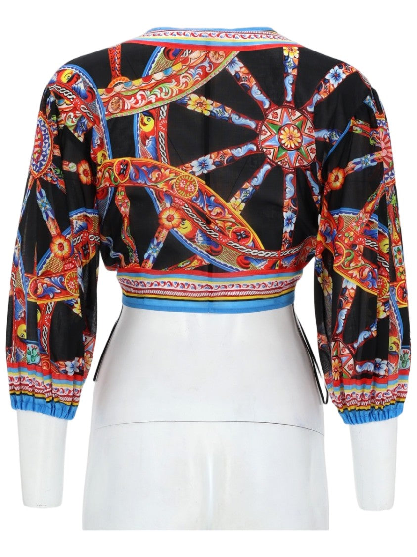 Dolce & Gabbana Batista Vibrant Print Puffed Sleeve Cotton Top