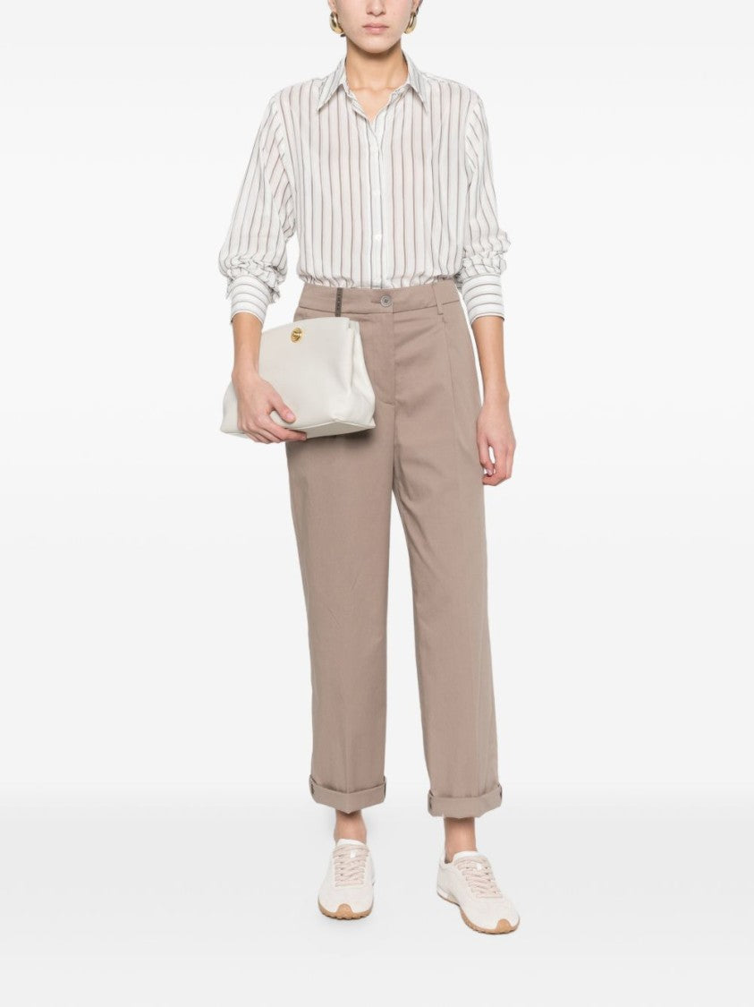 Peserico Relaxed Fit Brown Trousers With Tapered Leg And Cuffed Hem