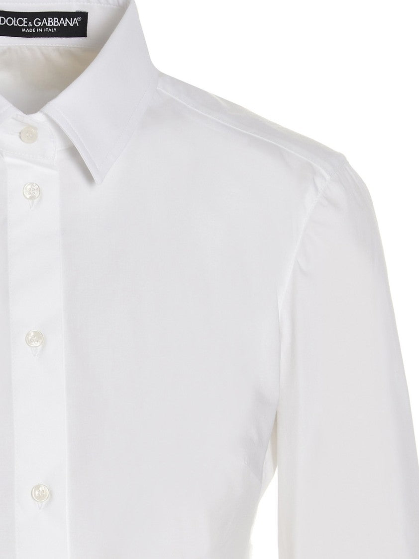 Dolce & Gabbana Cropped Cotton Poplin Shirt With Lace Detailing