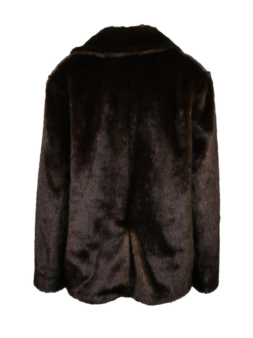 Stand Studio Brown Button Front Faux Fur Coat