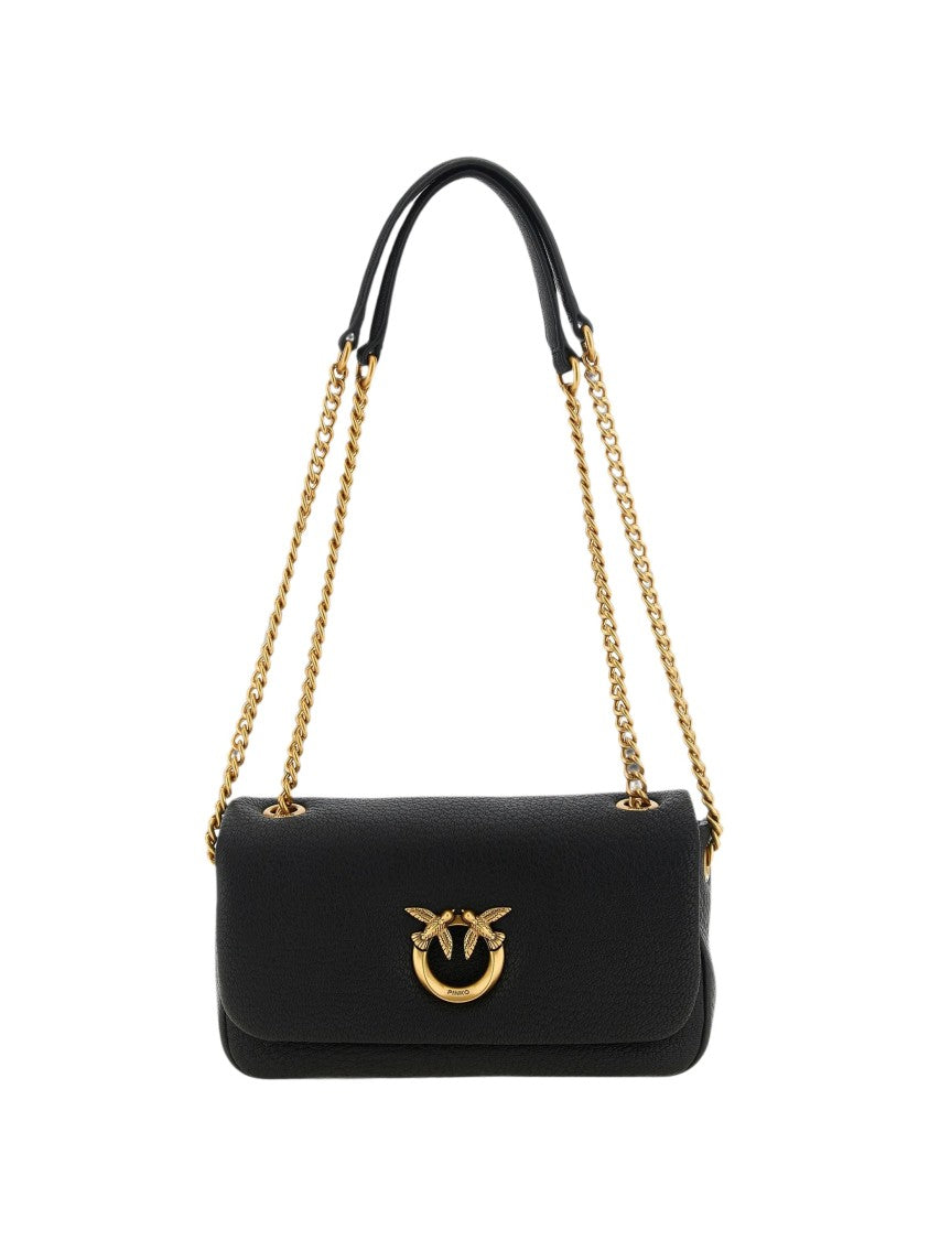 Pinko Rectangular Handbag With Gold-Tone Horizontal Chain And Flap Closure