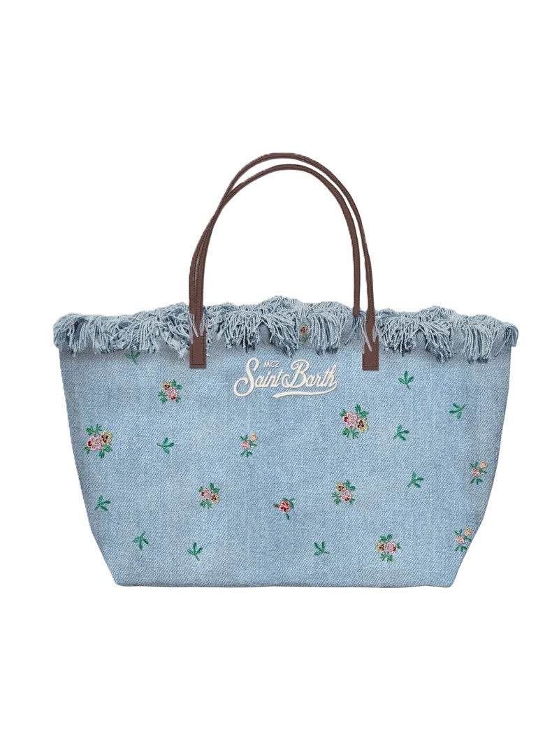 Mc2 Saint Barth Spacious Textured Tote Bag With Floral Embroidery