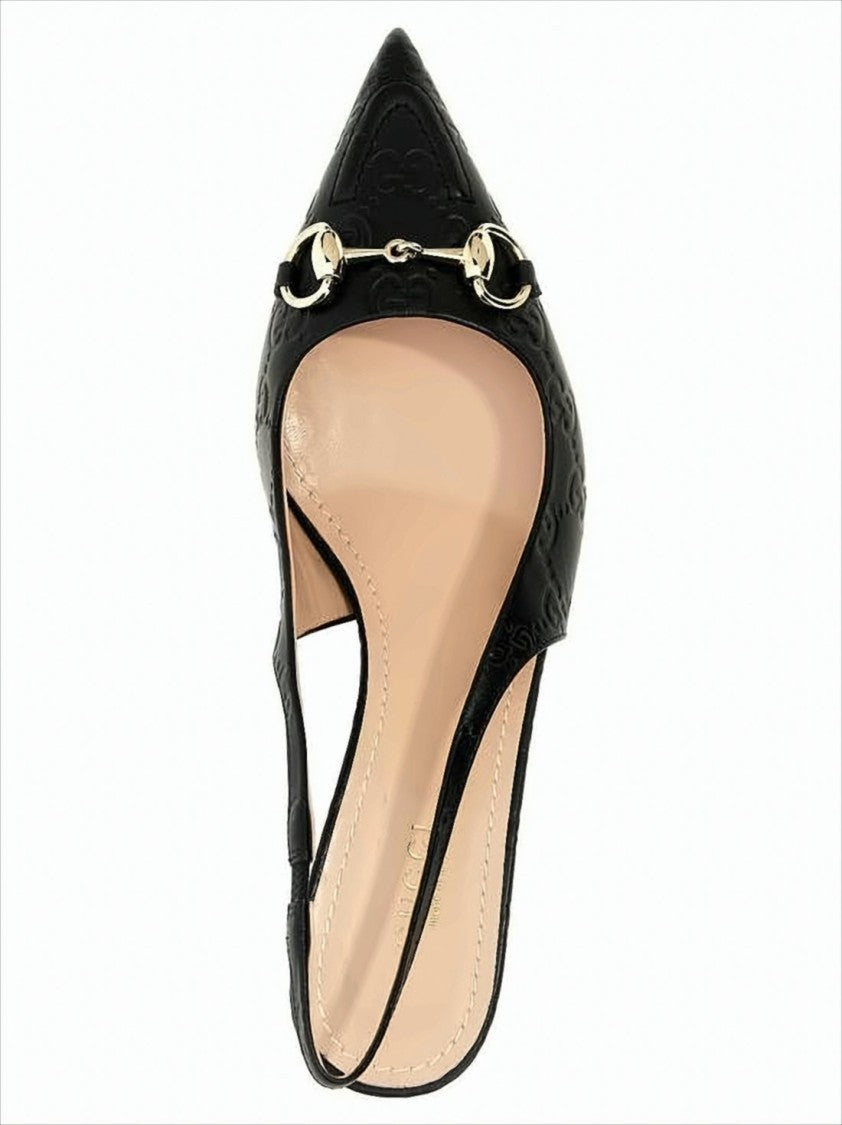 Gucci Pointed-Toe Slingback Pumps With Monogram Pattern