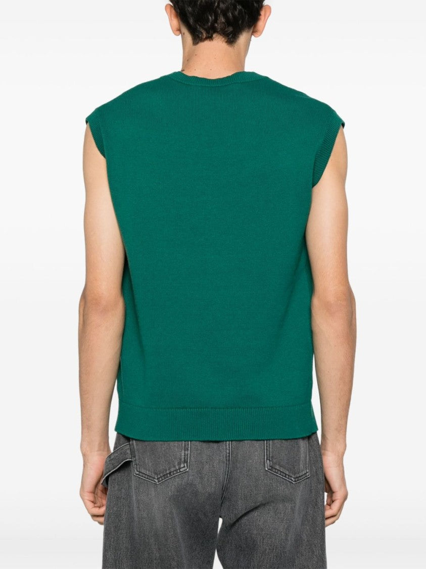 J. W. Anderson Sleeveless Green Sweater With Deep V-Neck