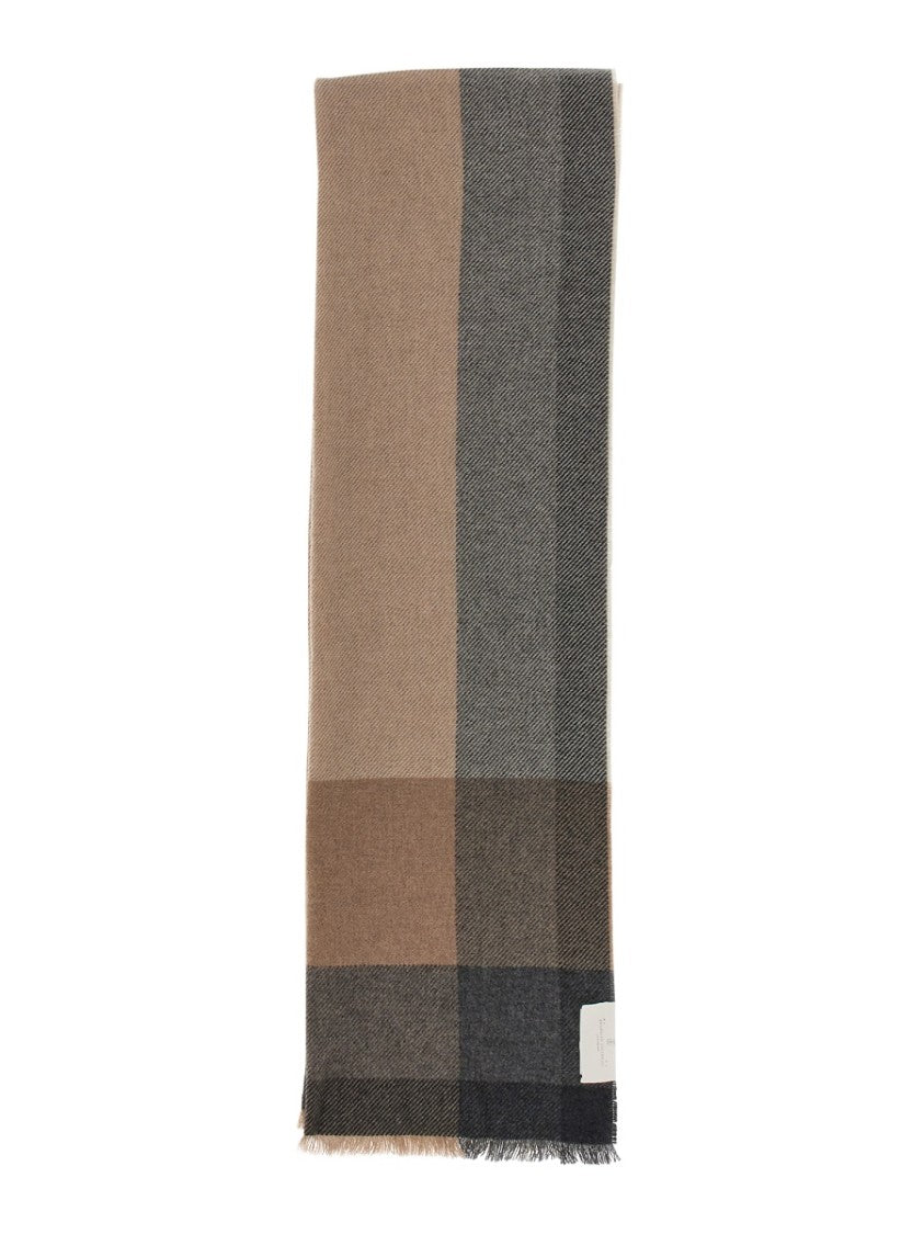 Brunello Cucinelli Rectangular Check Pattern Twill Scarf