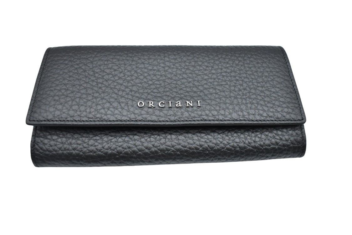 Orciani Textured Black Wallet With Fold-Over Design