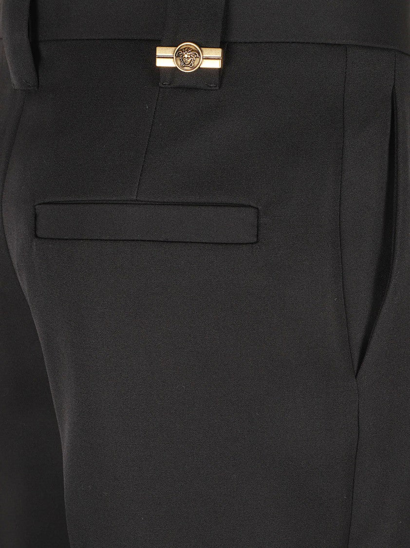 Versace Straight-Leg Tailored Trousers With Gold Emblem Detail