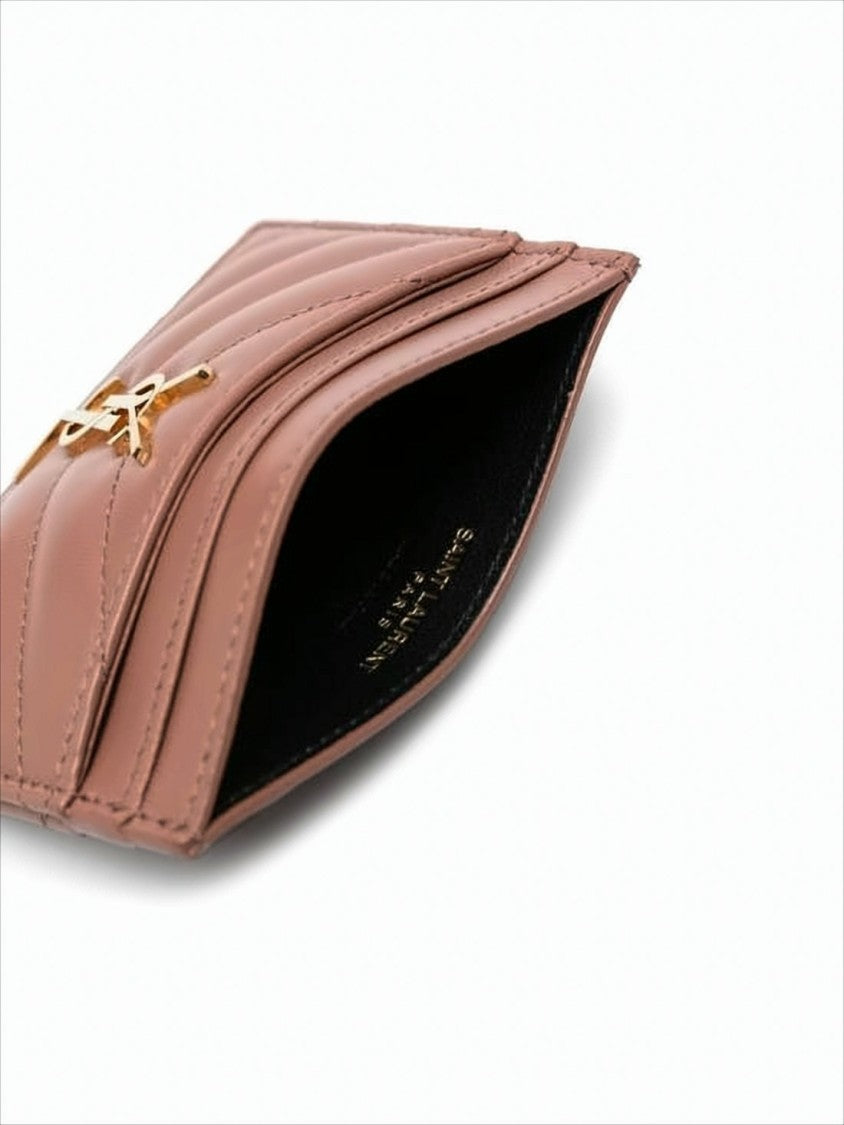 Saint Laurent Chevron Quilted Lambskin Cardholder With Gold-Tone Ysl Logo