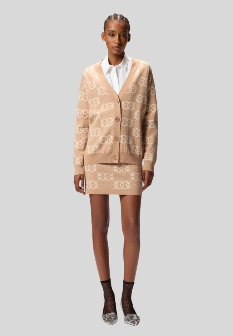 Pinko Oversized Knit Cardigan With Love Birds Jacquard