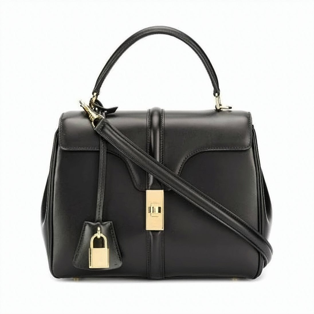 Celine Black Smooth Leather Structured Shoulder Bag