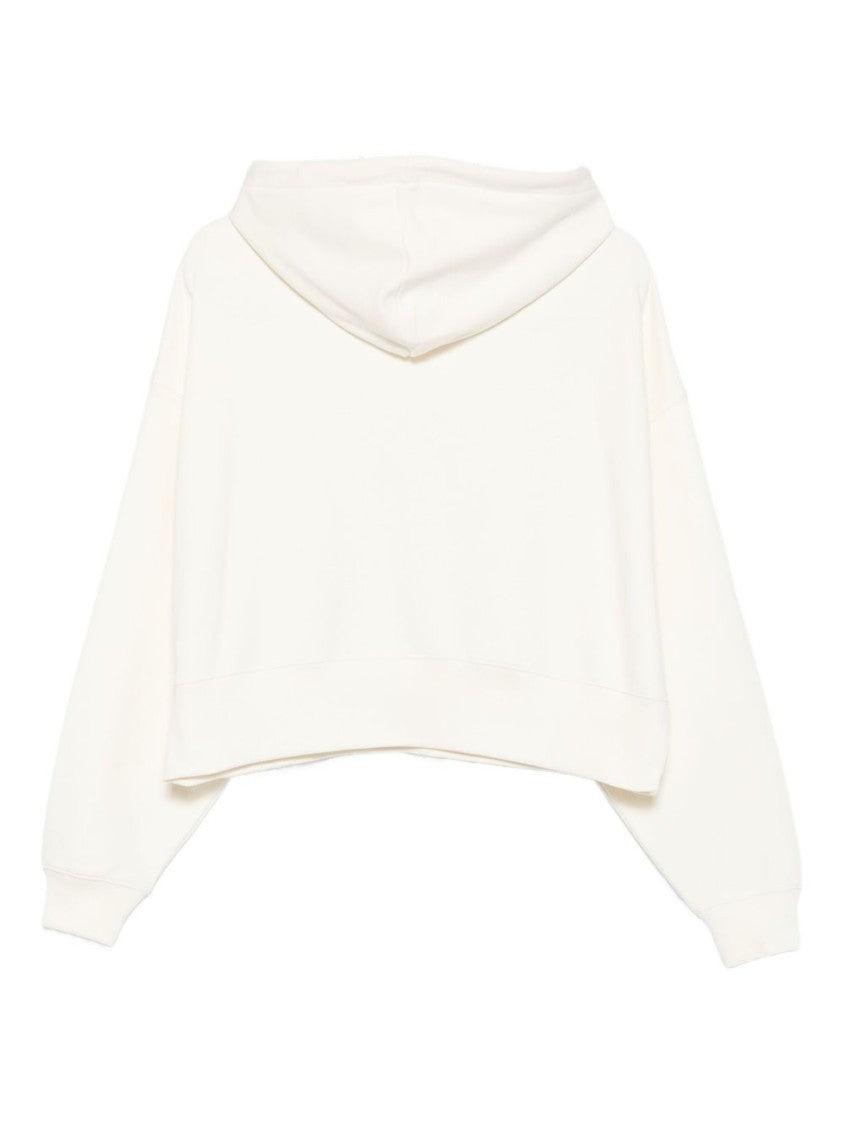 Msgm Cropped White Hoodie With Classic Crew Neck