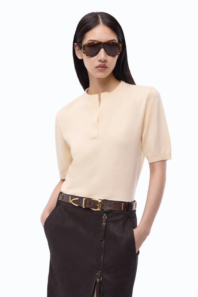 Pinko Butter Yellow Split-Neck Wool-Blend Sweater