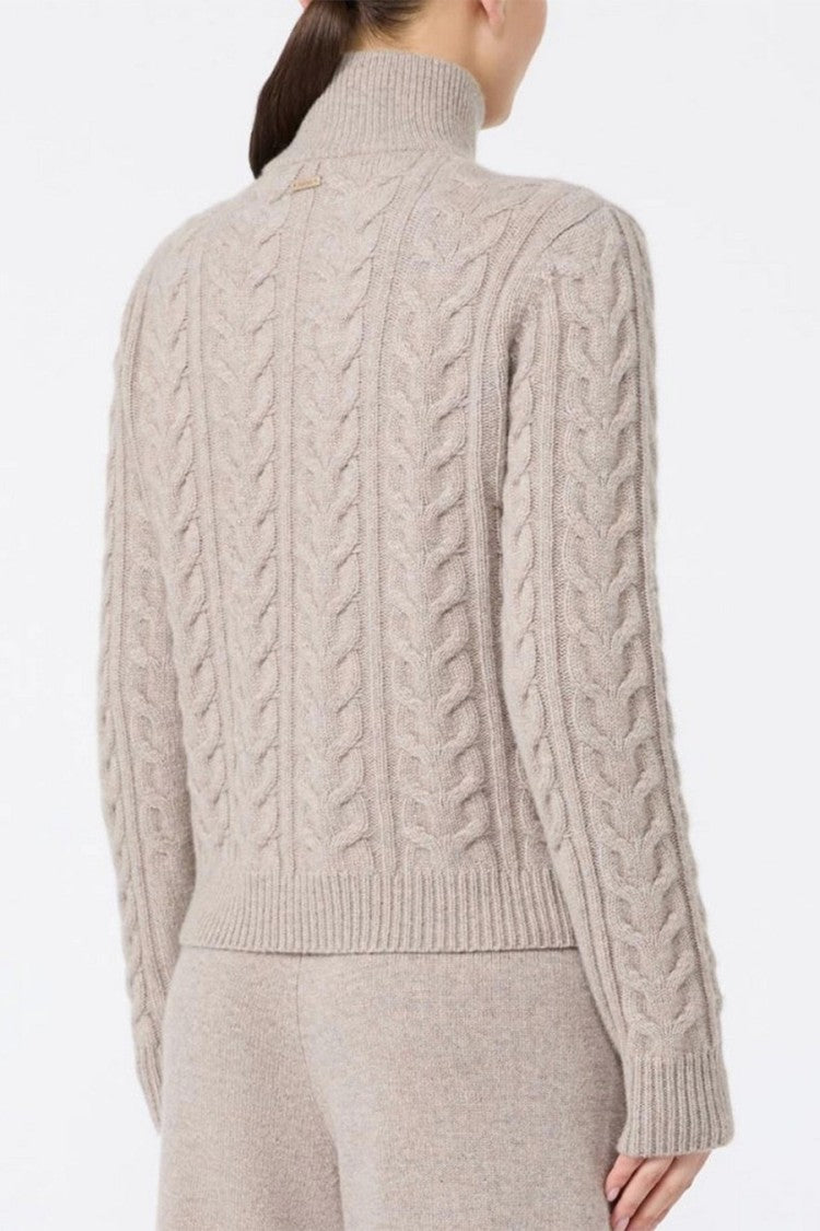 Max Mara Oatmeal Mxmlibero Cable-Knit Half-Zip Cashmere Sweater