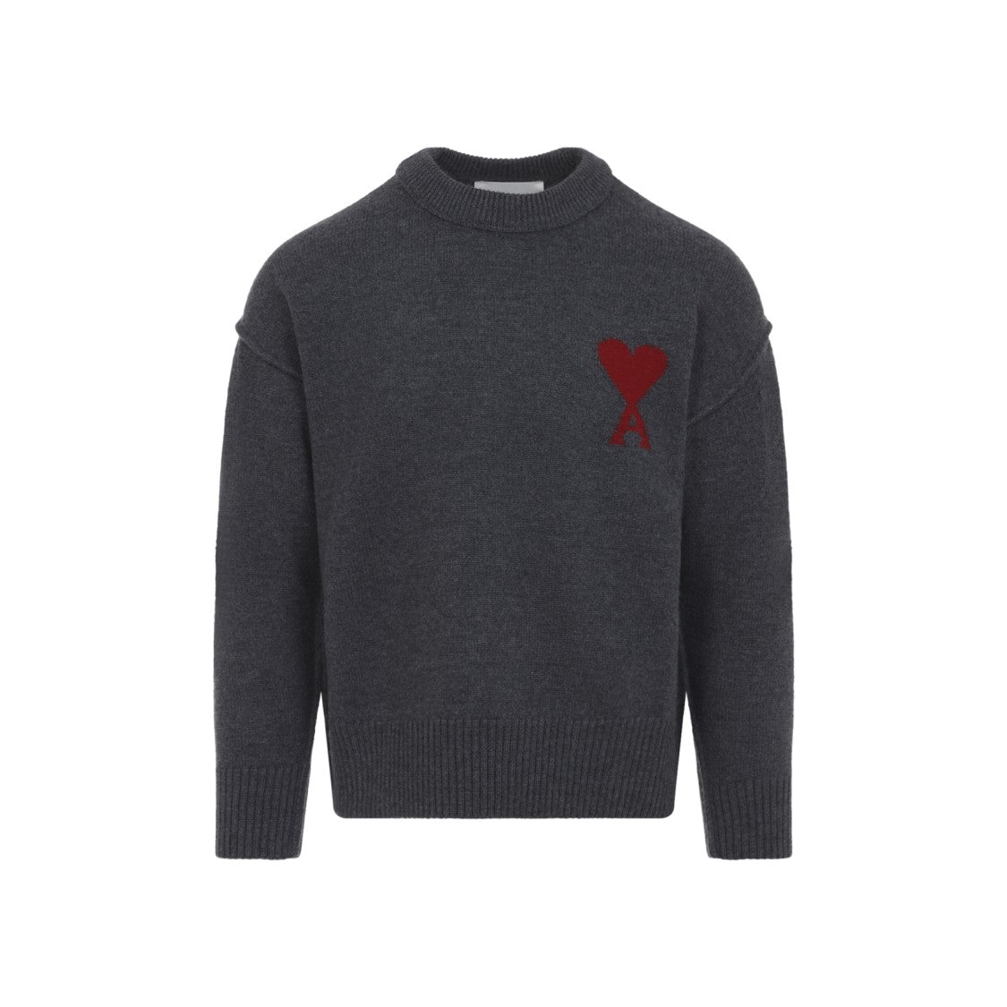 Ami Paris Inside-Out Seam Grey Wool Crewneck Sweater