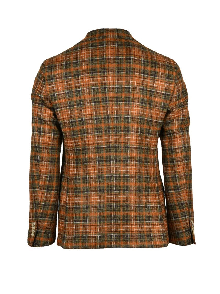 Luigi Bianchi Wool Cashmere Rounded Jacket With Distinctive Plaid Pattern