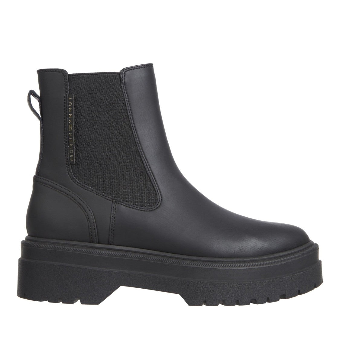 Tommy Hilfiger Black Minimalist Lugged Sole Elastic Panel Chelsea Boots