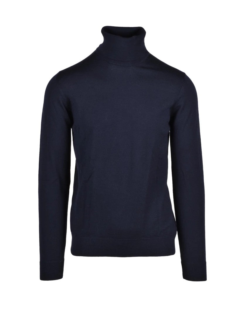 Alpha Studio Cyclist Sweater With High Turtleneck In Navy Blue